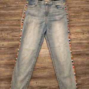 Boho Skinny Jeans-Knox Rose, Light Blue w/ Multicolor Embroidery-Women's Size 12